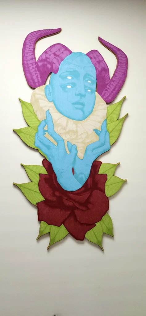Massive 50 inch tall surrealist figure created with precision felt laser cutting.
